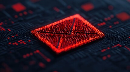 distorted red message notification with glitch effects on a digital background, representing deceptive communication, online fraud, cybersecurity risks, and misinformation in the digital age