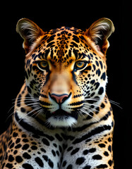 Obraz premium Leopard with a black background, realistic. White tone