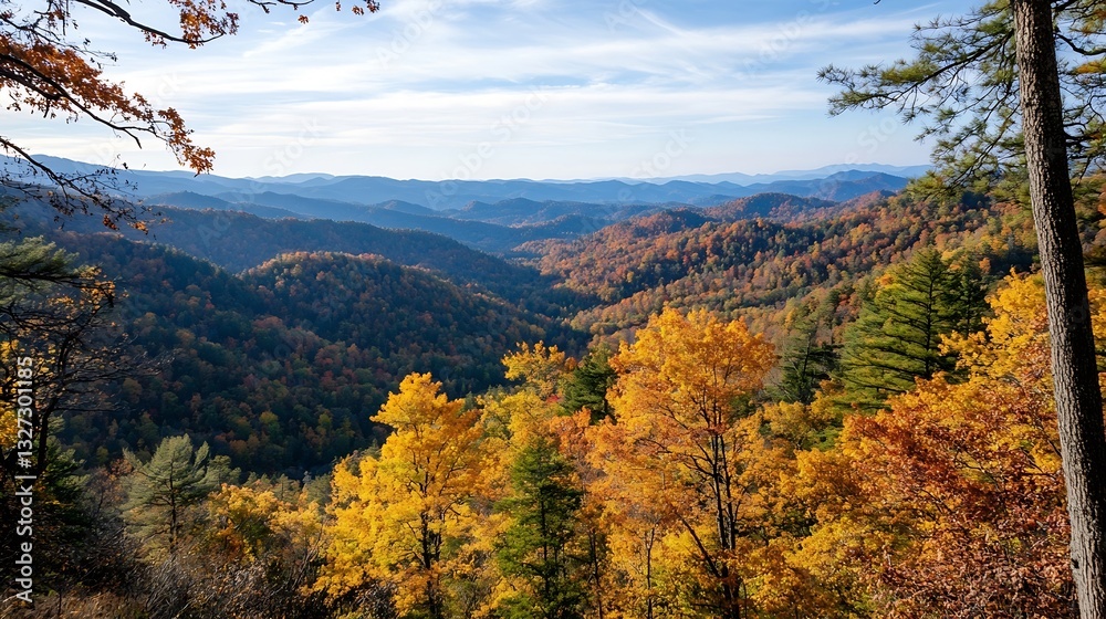 Poster stunning view of a colorful autumn landscape with vibrant foliage in the mountains : generative ai