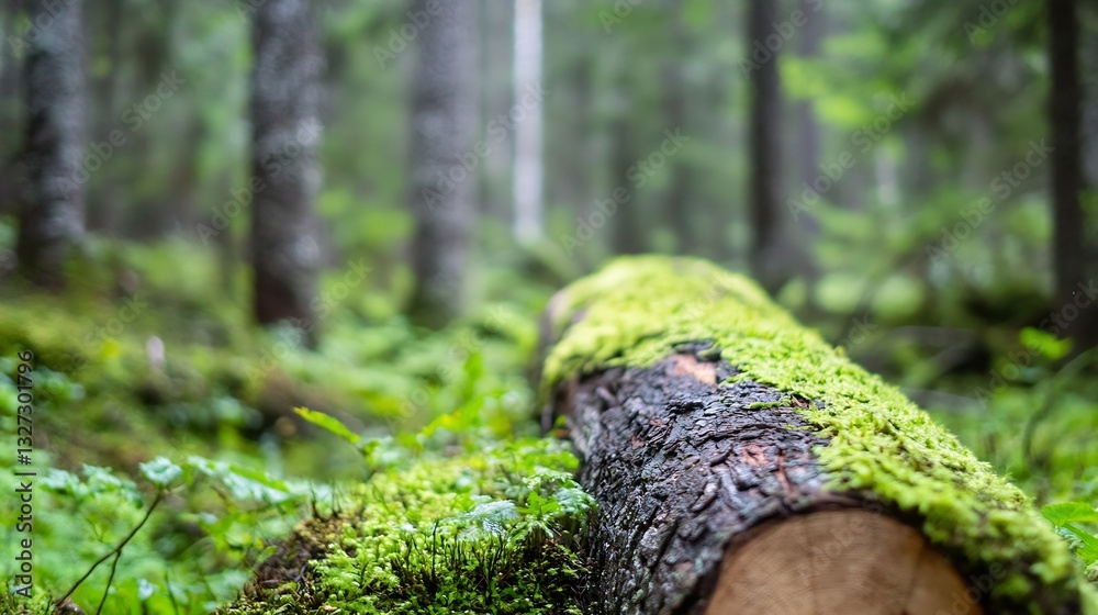Aufkleber a mossy log surrounded by lush greenery in a serene forest showcasing nature's vibrant ecosystem : g