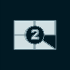Fototapeta premium Line Old film movie countdown frame icon isolated on black background. Vintage retro cinema timer count. Flat filled outline style with shadow. Vector