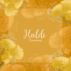 Illustration with realistic floral. wedding Haldi invitation design