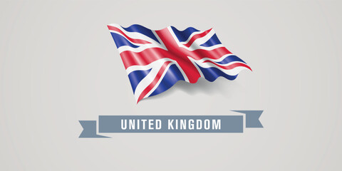 United Kingdom of Great Britain happy national day greeting card, banner vector illustration. UK holiday design element with realistic flag