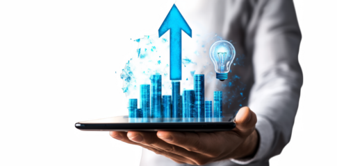 Digital Business Growth with Blue Arrow