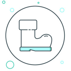 Line Waterproof rubber boot icon isolated on white background. Gumboots for rainy weather, fishing, gardening. Colorful outline concept. Vector