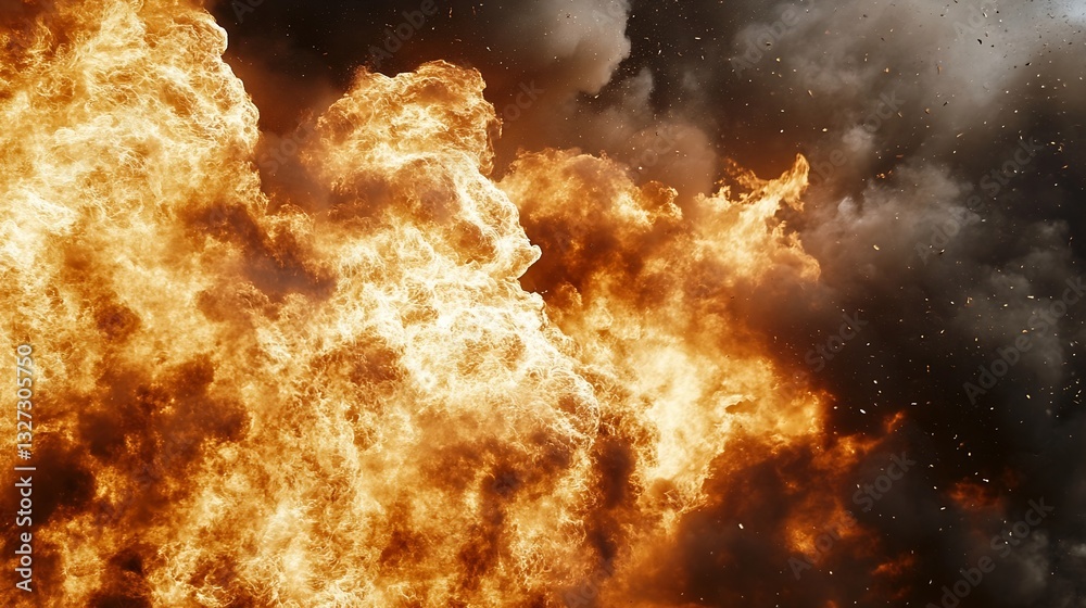 Leinwandbilder Explosive flames and smoke cloud creating a dramatic and intense visual effect in a dark environment : Generative AI