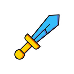 Color Medieval sword icon isolated on white background. Medieval weapon. Flat filled outline style with shadow. Vector