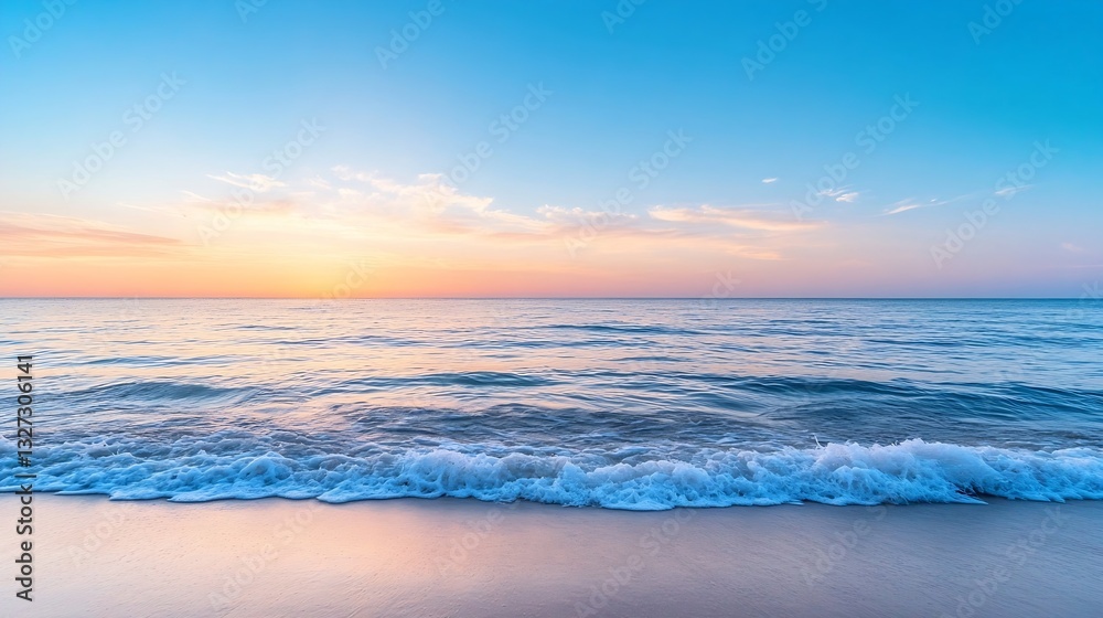 Poster stunning sunset over calm ocean waters creating a serene seascape with gentle waves : generative ai