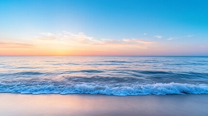 Obraz premium Stunning Sunset Over Calm Ocean Waters Creating a Serene Seascape with Gentle Waves : Generative AI