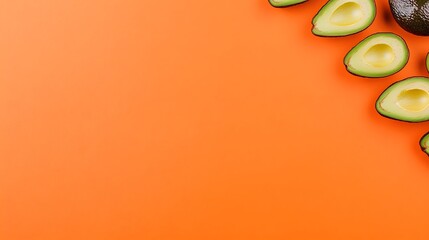 Avocados on orange background for healthy recipes