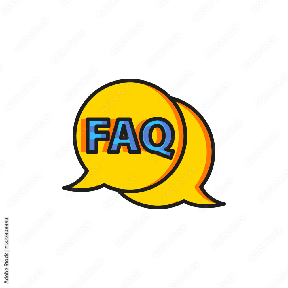 Poster color speech bubble with text faq information icon isolated on white background. circle button with 