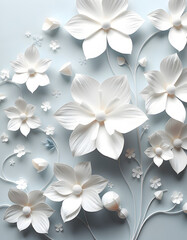 white paper flower wallpaper background, abstract floral background, pop art. White tone