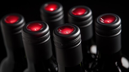 Elegant row of wine bottles, soft light enhancing textures, a refined display of sophistication and craftsmanship.
