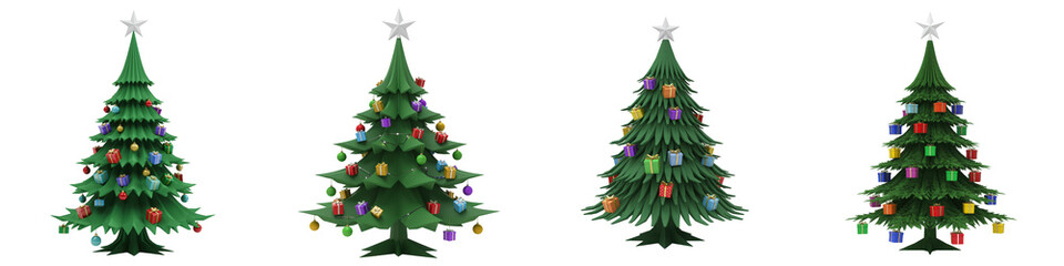 Set of Angular Christmas Tree with Gift Box Ornaments