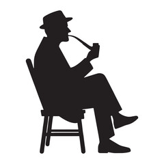 Gentlemanly Old Man Smoking a Pipe silhouette, embodying refined taste - Old Man illustration - Minimalist Old Man vector - Classic figure

