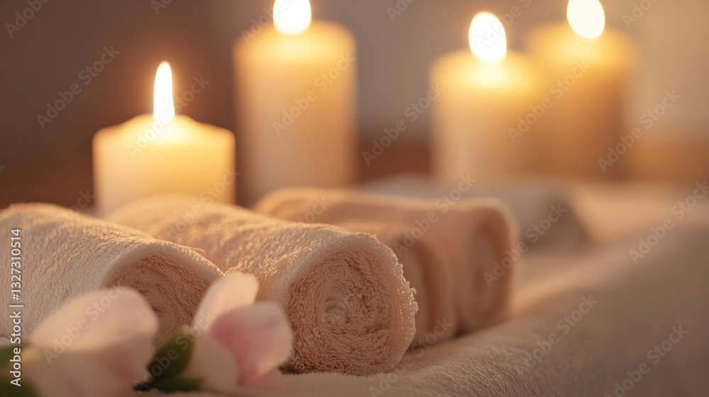 Leinwandbilder relaxing spa with soft towels and gentle candlelight for a calm atmosphere : generative ai