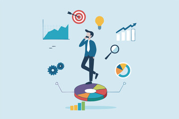 Data analysis, datum analytics or customer insight, graph and chart statistics diagram, forecasting model, predictive or data visualization concept, businessman working with data on computer laptop.