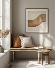 Minimalist Scandinavian-Inspired Wall Art in a Cozy Neutral Living Room
