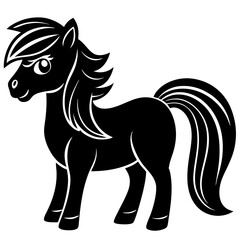 Pony Silhouette Vector Illustration on White Background