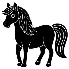 Pony Silhouette Vector Illustration on White Background
