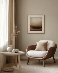 Minimalist Scandinavian-Inspired Wall Art in a Cozy Neutral Living Room