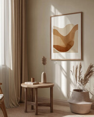 Minimalist Scandinavian-Inspired Wall Art in a Cozy Neutral Living Room