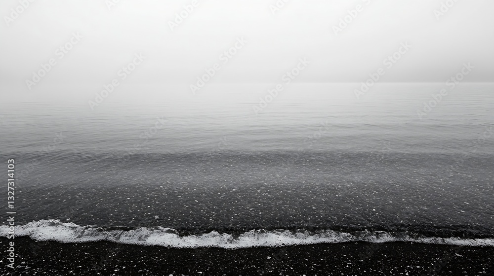 Poster calm and serene black and white seascape capturing tranquil waters and gentle waves : generative ai