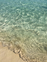 Turquoise clear waters of the Mediterranean Sea on the beaches of Ayia Napa, Cyprus. Nissi Beach, one of the world most beautiful beaches, concept of Cyprus tourism. Paradise destination