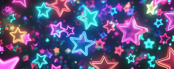 Colorful neon stars floating in the air, creating an enchanting and vibrant background for your animation or video project. 
