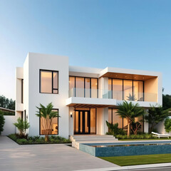 Modern luxury villa exterior in minimal scandinavian style