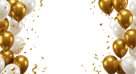 Celebrating with White and Gold Balloons and Confetti transparent background