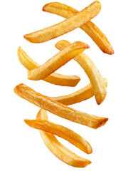 French fries falling on transparent background