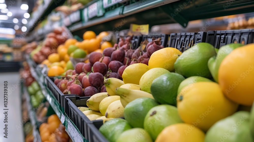 Aufkleber vibrant display of fresh fruits in a grocery store with a variety of colors and textures : generativ