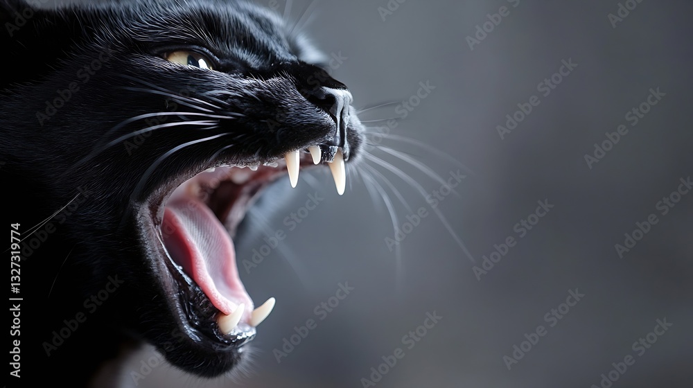 Poster Striking CloseUp of a Black Cat with Bared Teeth in an Intense Display of Emotion : Generative AI