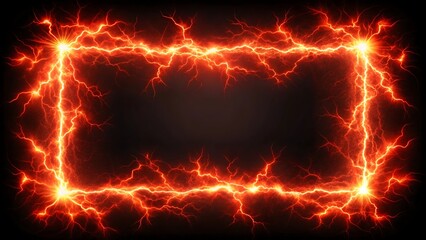 Electrifying rectangular frame of fiery lightning bolts on dark background
