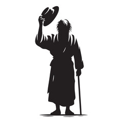 Dignified Elder Old Man Taking Off His Hat silhouette, standing with grace - Old Man illustration - Minimalist Old Man vector - Poised figure

