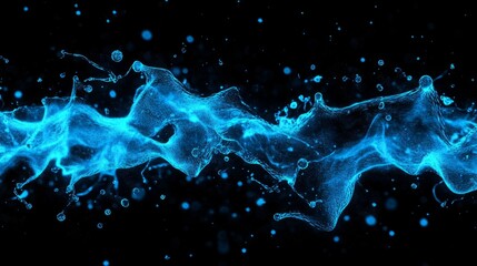 Bright neon blue water splashes on a dark background generative ai