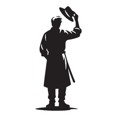Gentlemanly Old Man Taking Off His Hat silhouette, a sign of refined manners - Old Man illustration - Minimalist Old Man vector - Elegant figure
