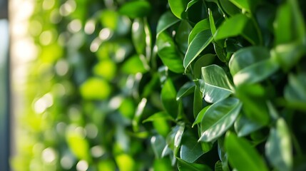 Obraz premium Lush green leaves forming a natural wall creating a vibrant and serene atmosphere : Generative AI