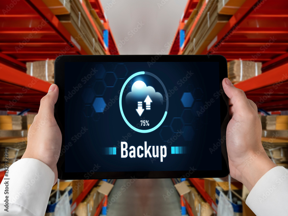 Poster backup storage data internet technology business concept. database storage cloud technology file dat