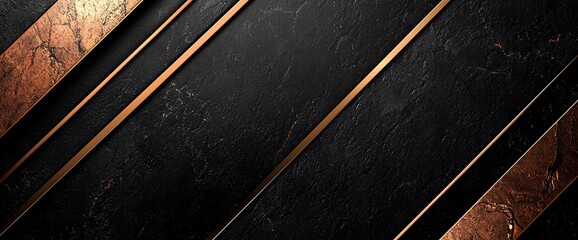 Fototapeta premium Abstract black marble texture with copper diagonal stripes.