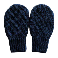 A Pair of Dark Navy Knit Wool Mittens Isolated on Transparent Background