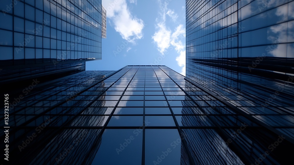 Aufkleber Stunning skyscraper reflection creating a mesmerizing view of clouds and urban architecture : Generative AI