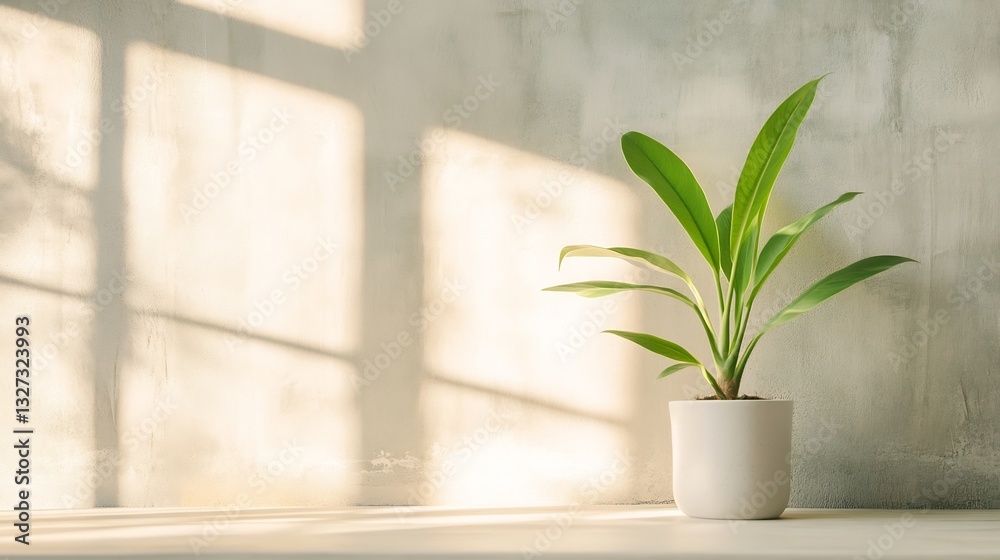 Poster indoor potted plant basking in soft sunlight creating a calming atmosphere for home decor : generati
