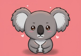 Fototapeta premium Cartoon Koala Sitting Illustration with Hearts on Pink Background