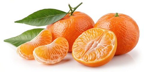 Fresh Tangerines Still Life Whole, Sliced and Leaves, Citrus , Fruit
