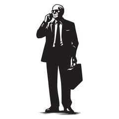 Smart Old Man Silhouette Using Mobile Phone, making a video call - Old Man illustration - Minimalist Old Man vector - Virtual communicator
