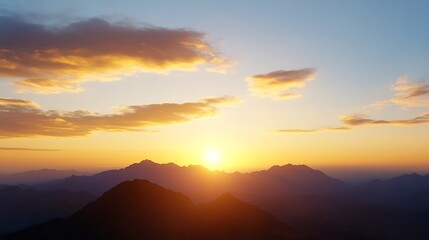 Fototapeta premium Stunning Sunrise Over Majestic Mountains with Beautiful Colors and Clouds Creating a Peaceful Atmosphere : Generative AI