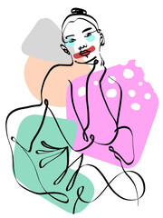 Women face line art in minimalist black lines, capturing the elegance and beauty of the female form. A high-resolution, continuous line drawing perfect for modern wall decor, fashion illustrations, an