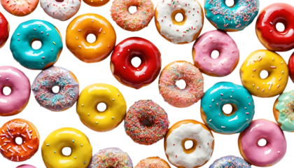  Colorful glazed donuts with sprinkles showcasing sweet dessert png